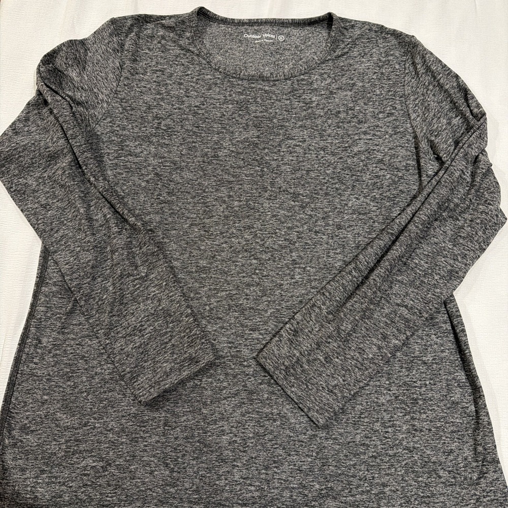 Outdoor Voices Long Sleeve T-Shirt XL Gray Heathered Crew Neck Performance Top